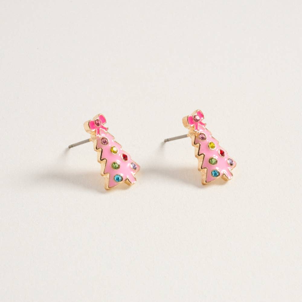 Christmas Tree with Pearl Rhinestone Post Earrings