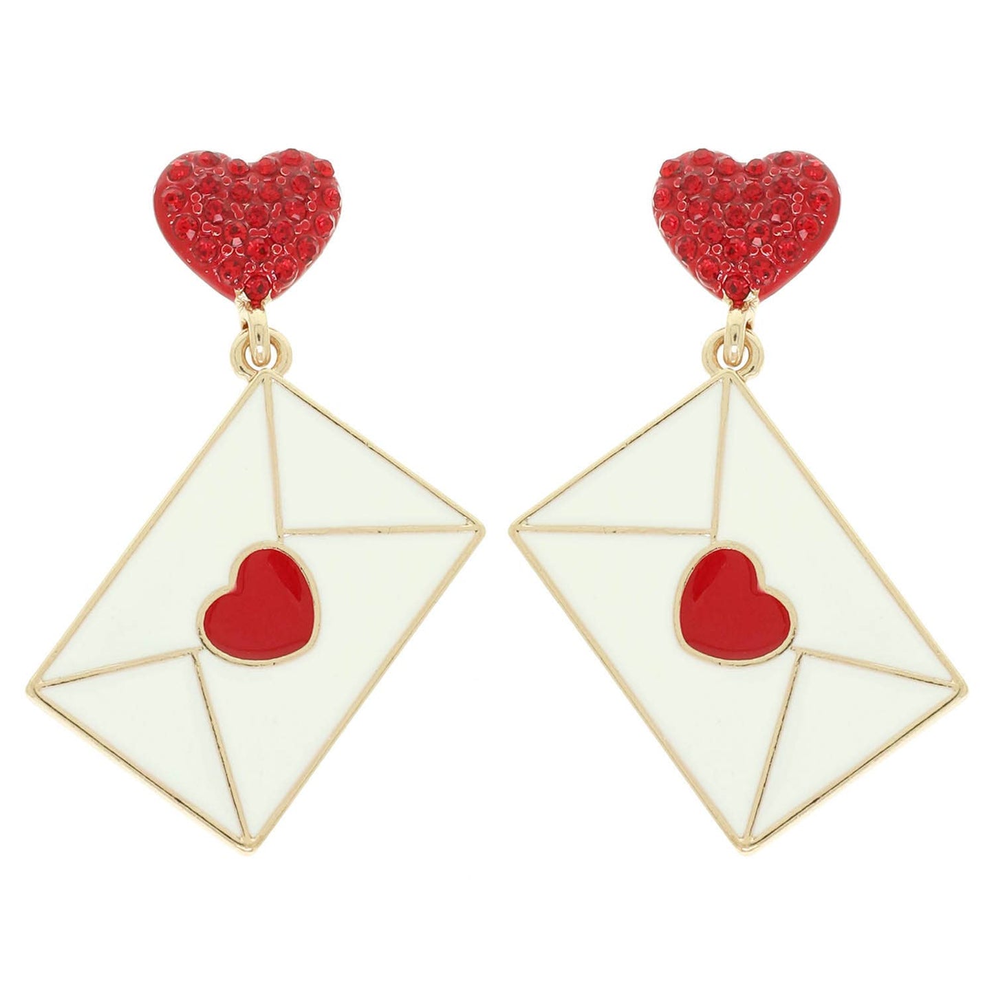 Red Rhinestone Heart Love Letter Earrings
