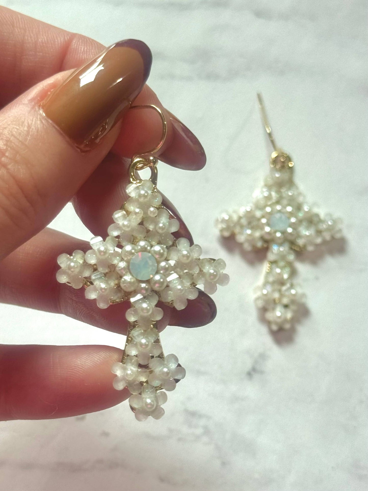 Opal Cross Earrings