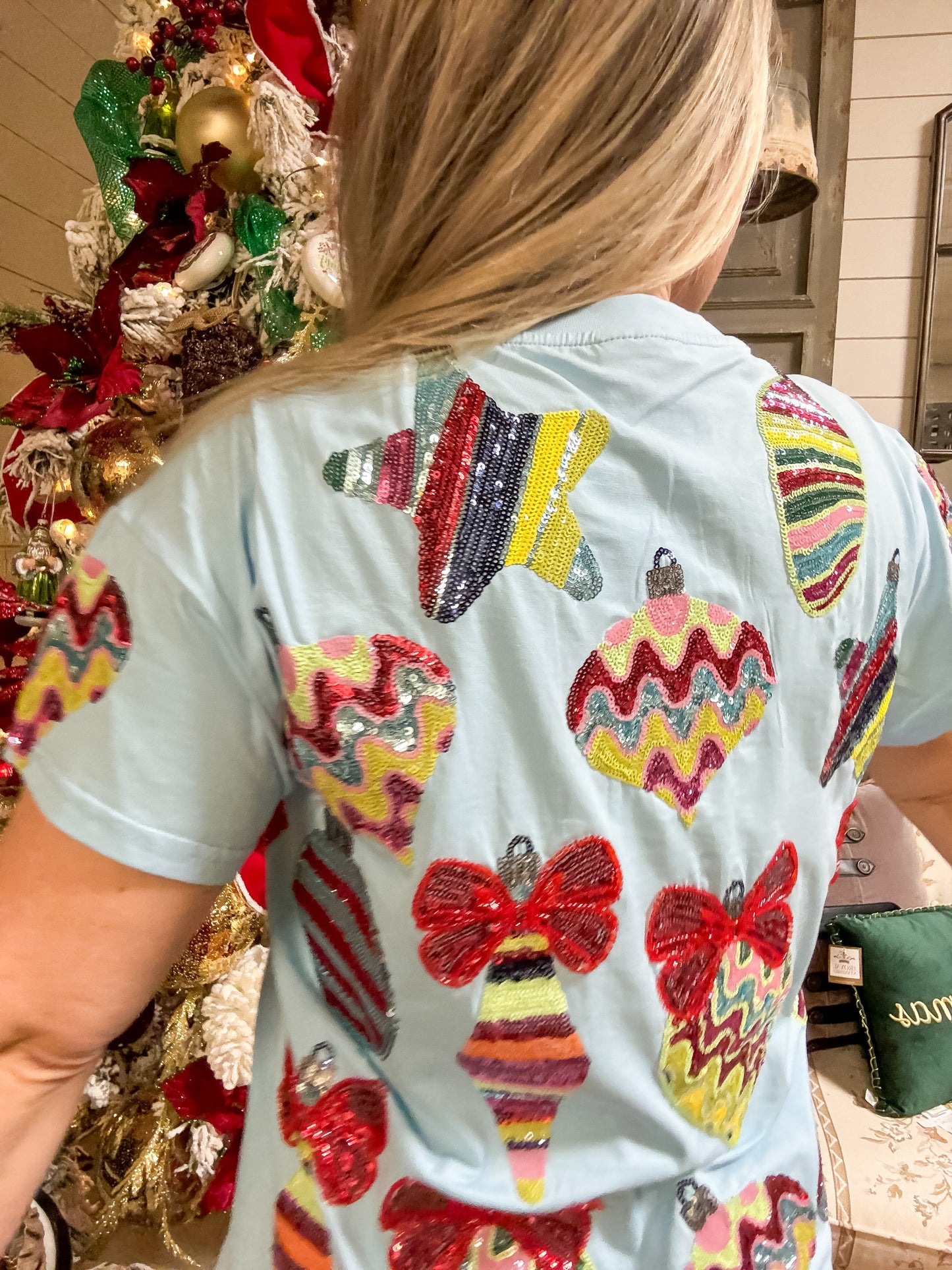 Light Blue Ornaments with bows Tee