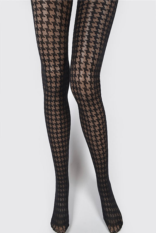 Houndstooth Printed black tights