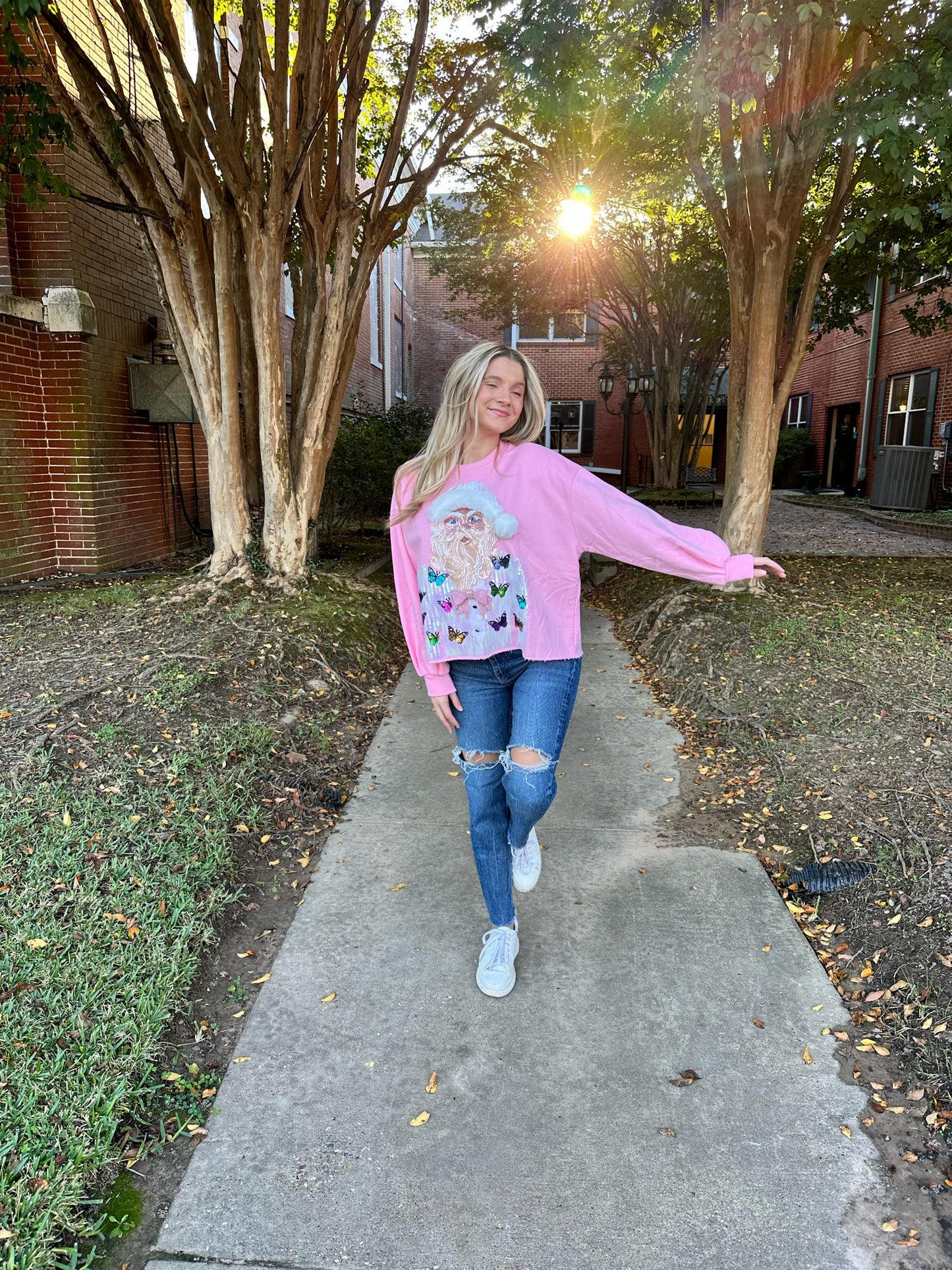 Pink Santa with Butterfly Blazer Sweatshirt