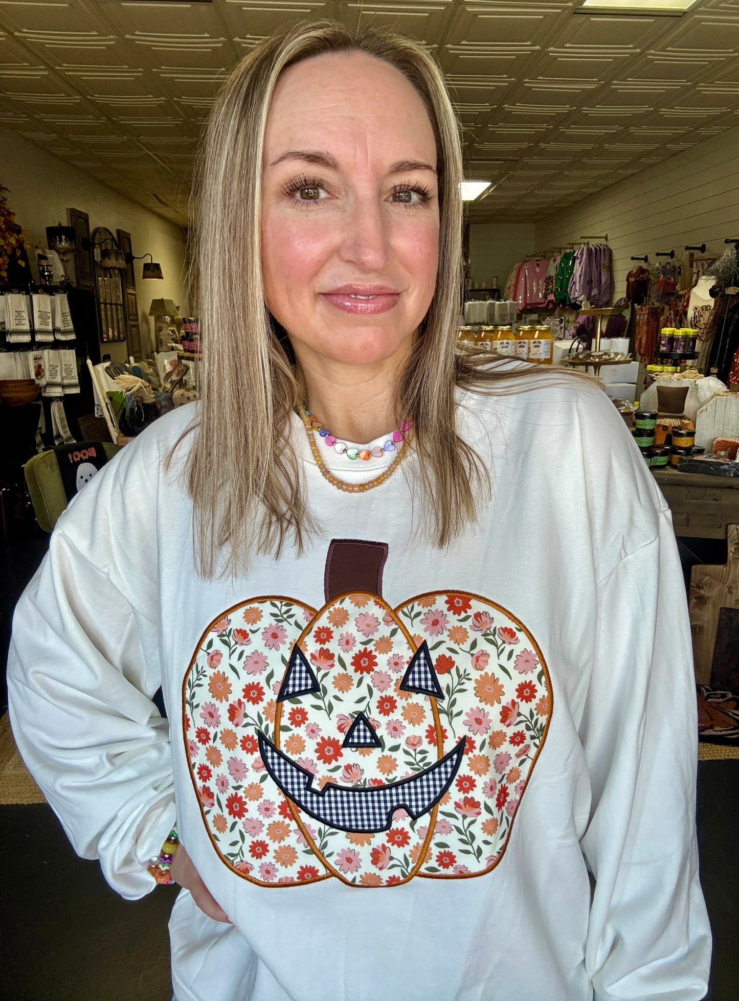 Floral Pumpkin Applique Sweater