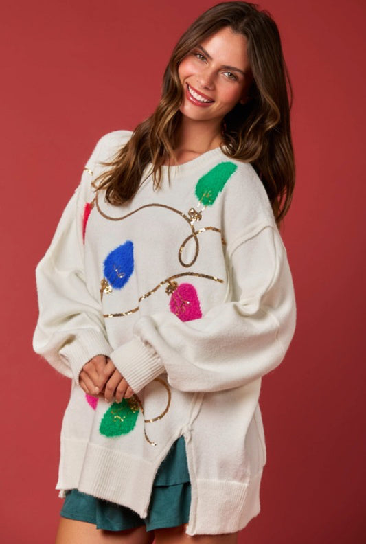 Fuzzy Christmas Lights Sweater