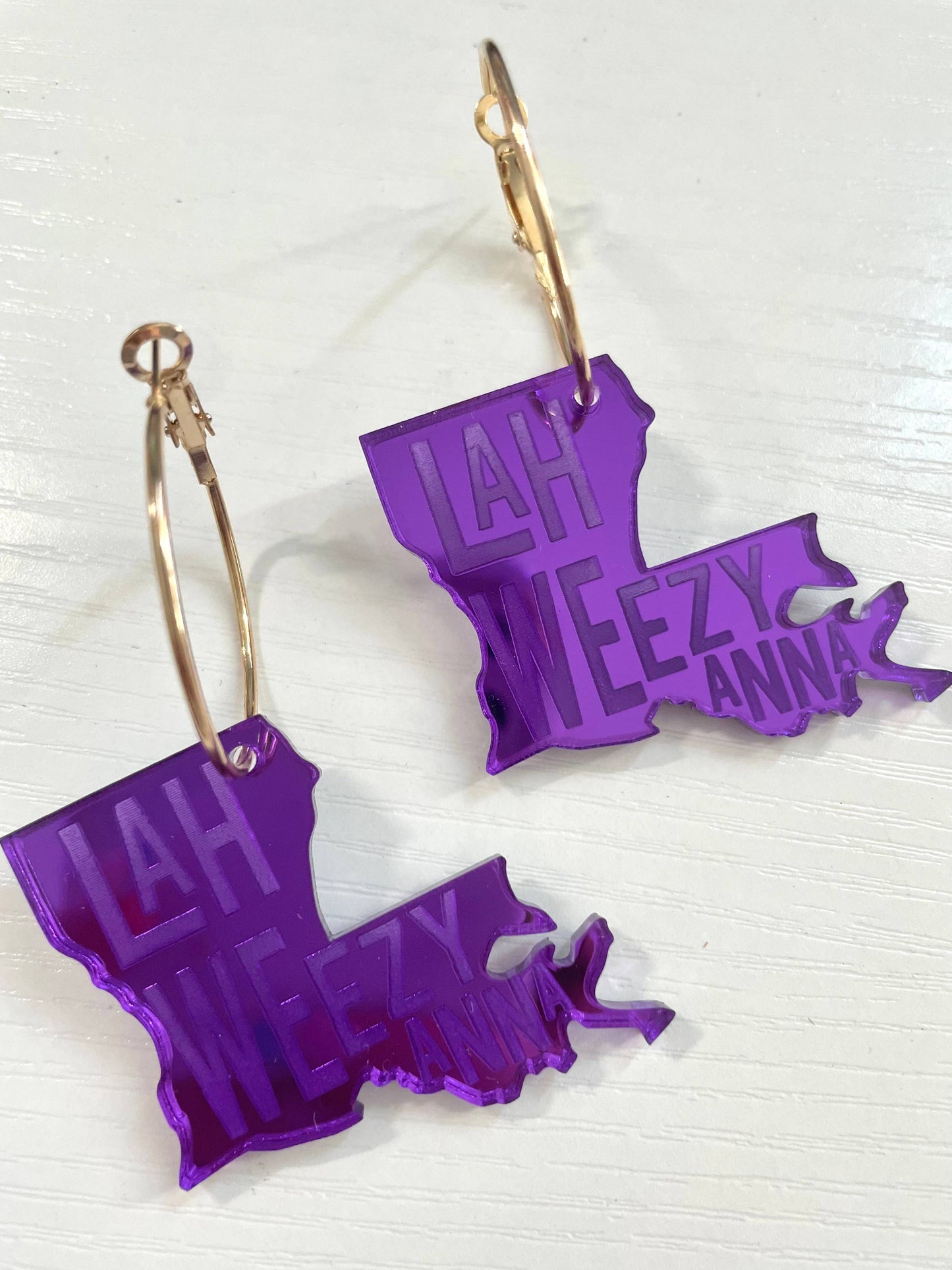 Purple Acrylic Louisiana State Hoop Earrings