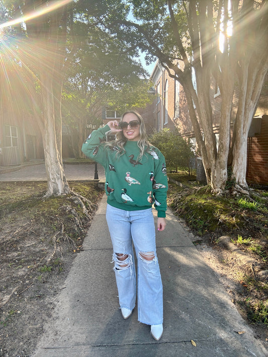 Dark Green Duck Mock Neck Sweatshirt