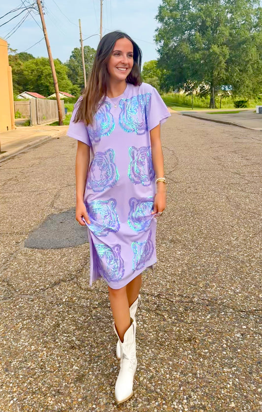 Queen of Sparkles Lavender Tiger Midi Dress