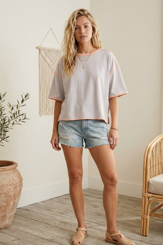 Peachy Keen and Blue Striped Top