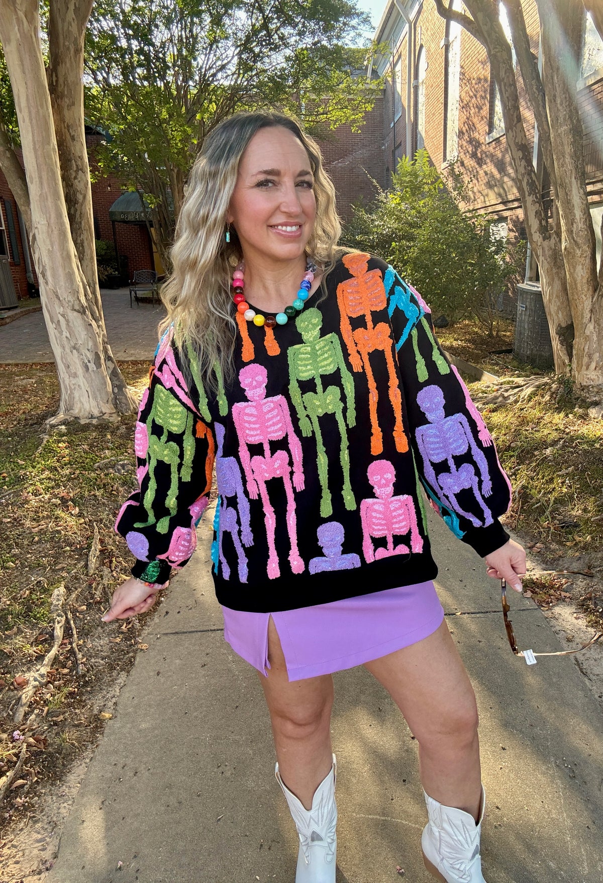 Black Fuzzy Skeleton Sweatshirt