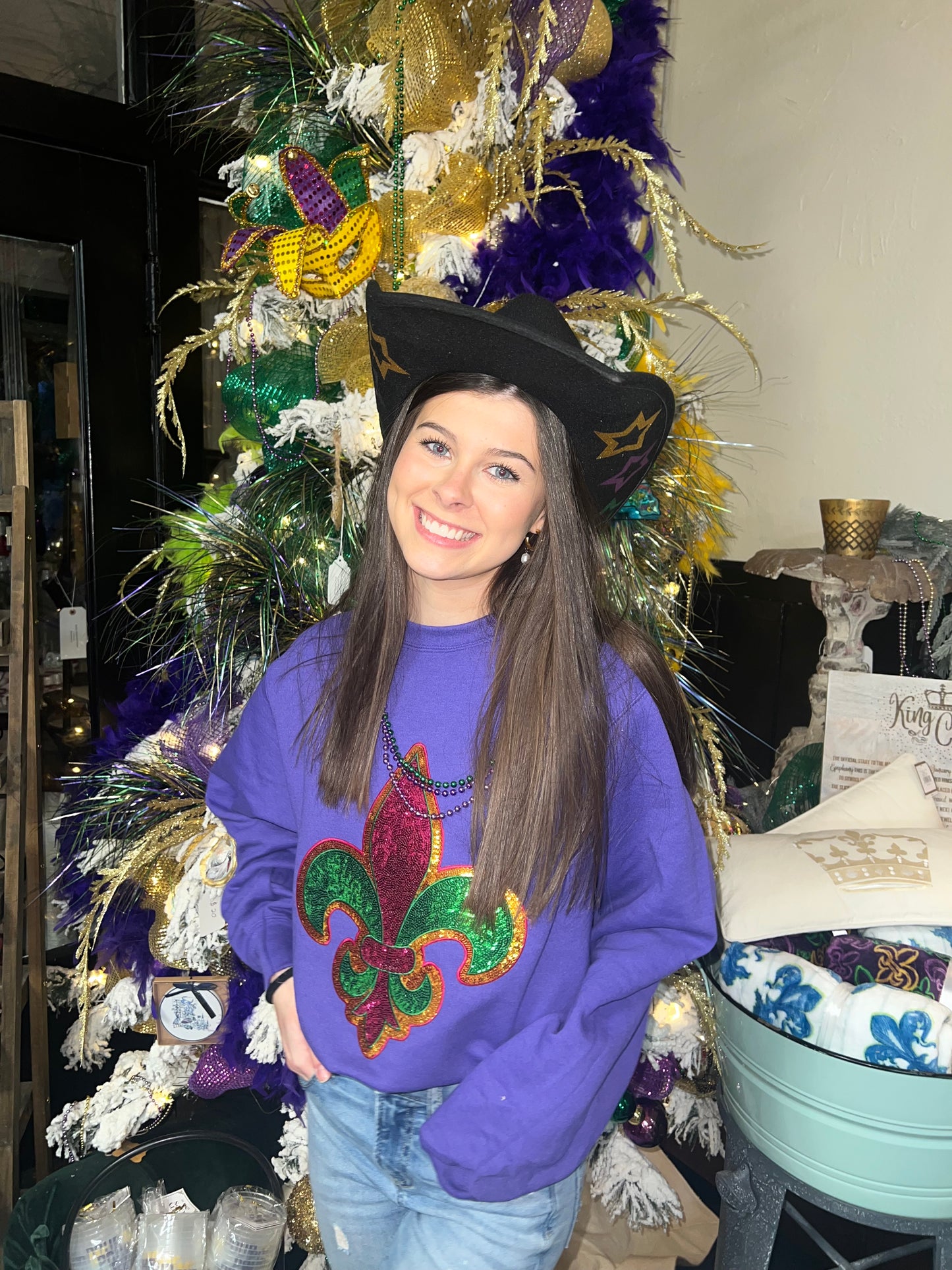 Mardi Gras glitter star cowboy hat in black