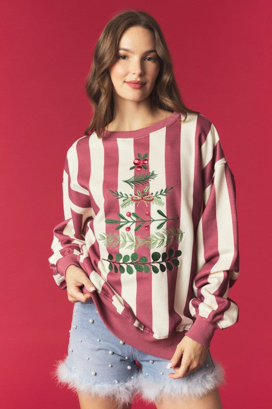 Burgundy Striped Christmas Tree Preorder