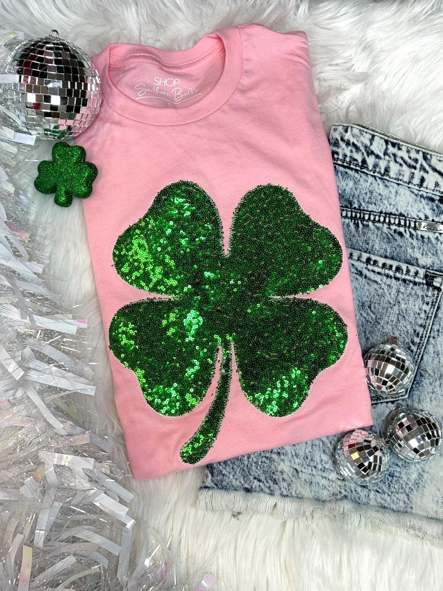 Pink Sequin Shamrock Tee