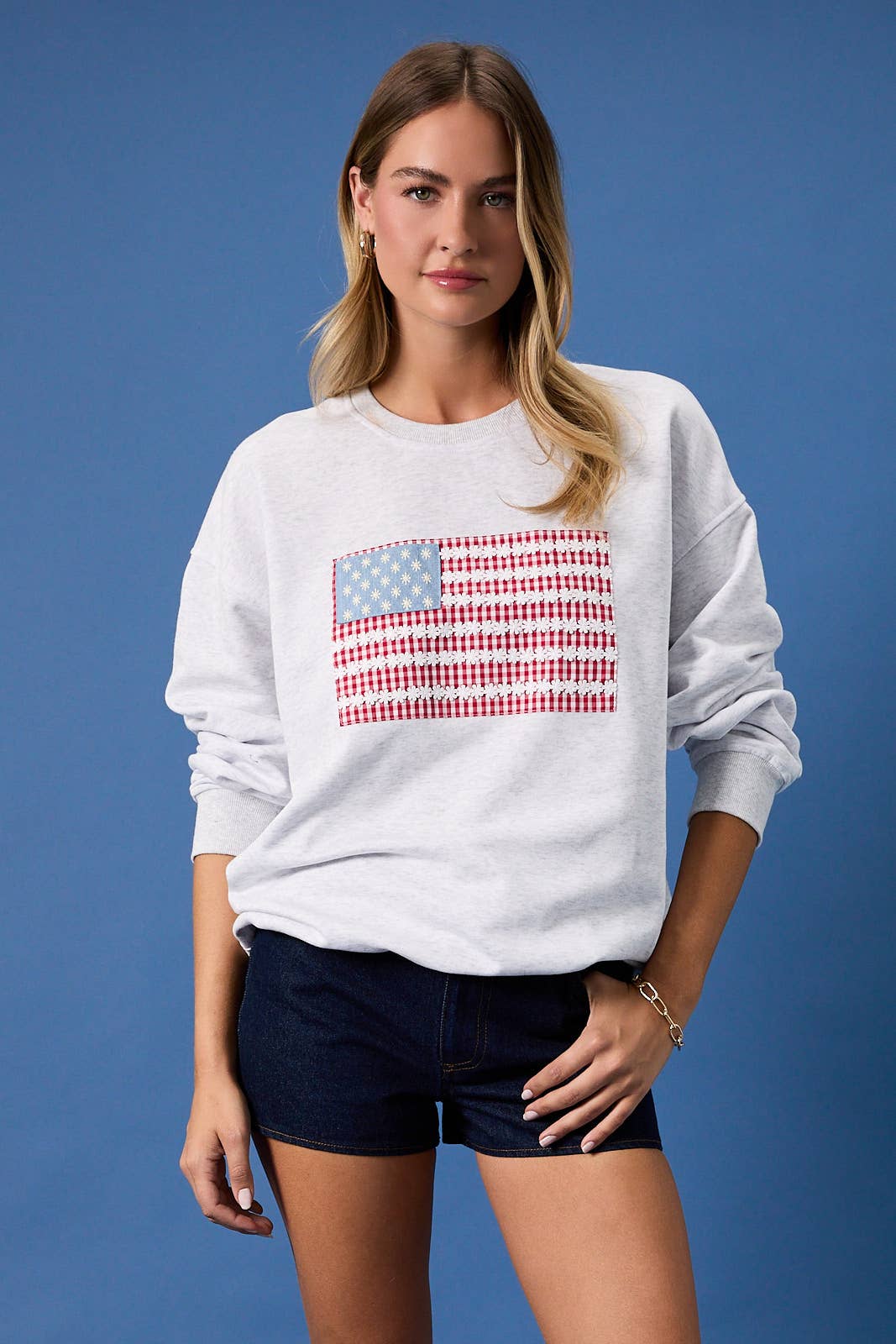 Gingham and Daisies Flag Sweatshirt