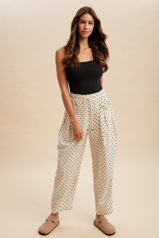 Polka Dot Linen Barrel leg Pants