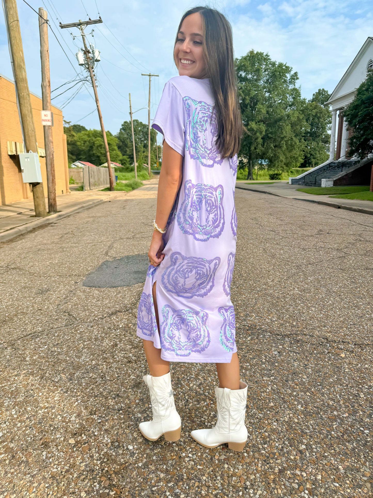 Queen of Sparkles Lavender Tiger Midi Dress