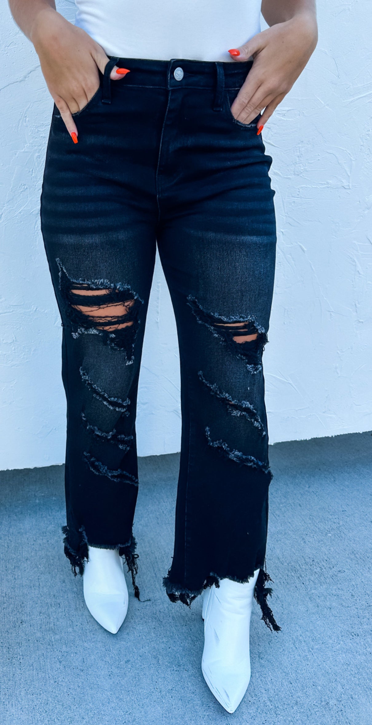 Urban Distressed Crop Jeans in Black Denim