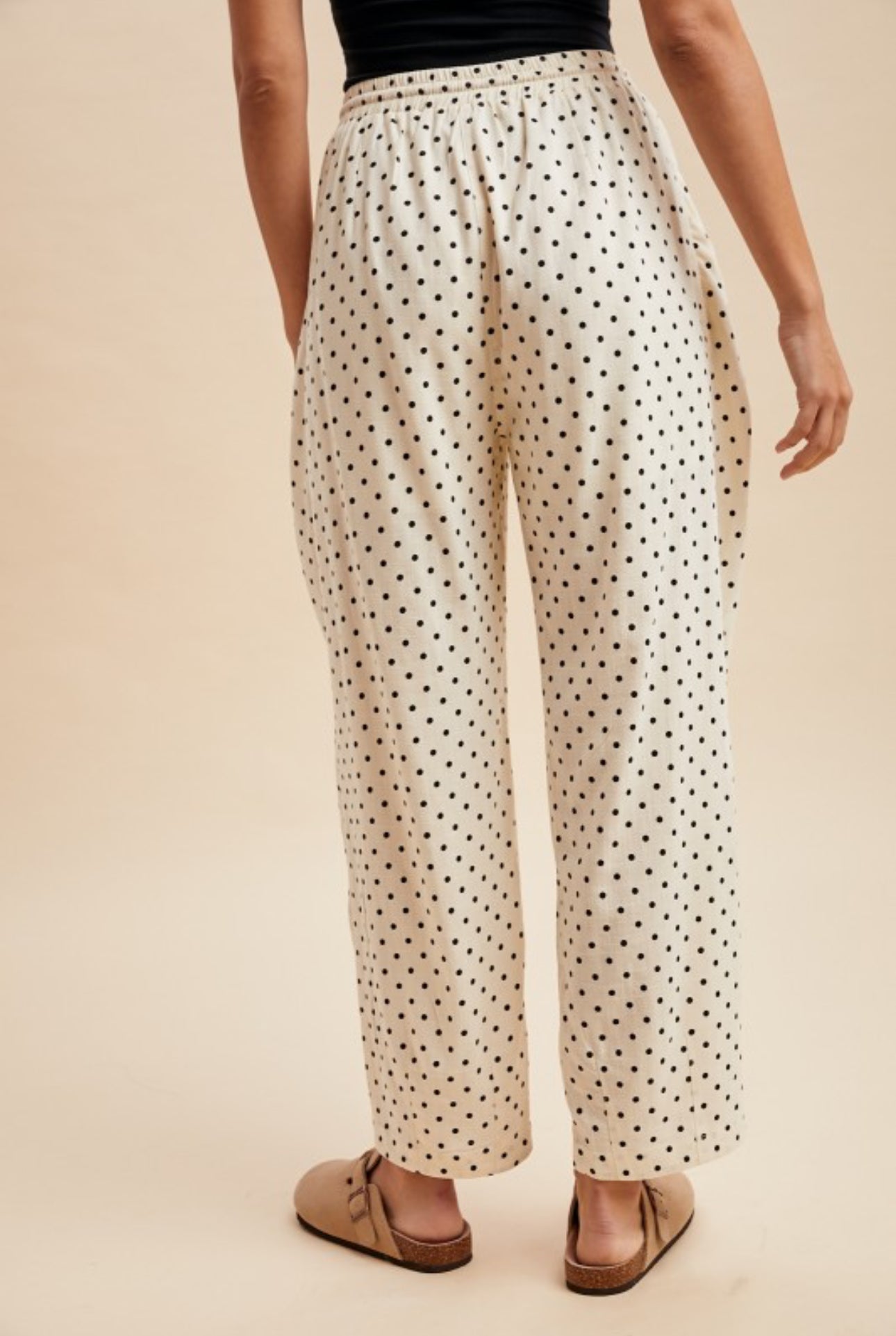Polka Dot Linen Barrel leg Pants
