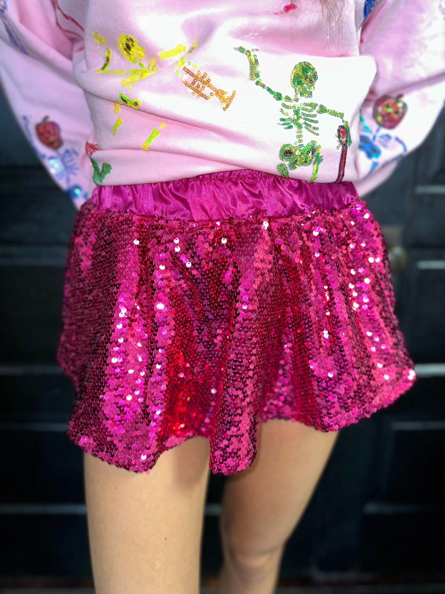 Seeing Stars Sequin Skort in Fuchsia