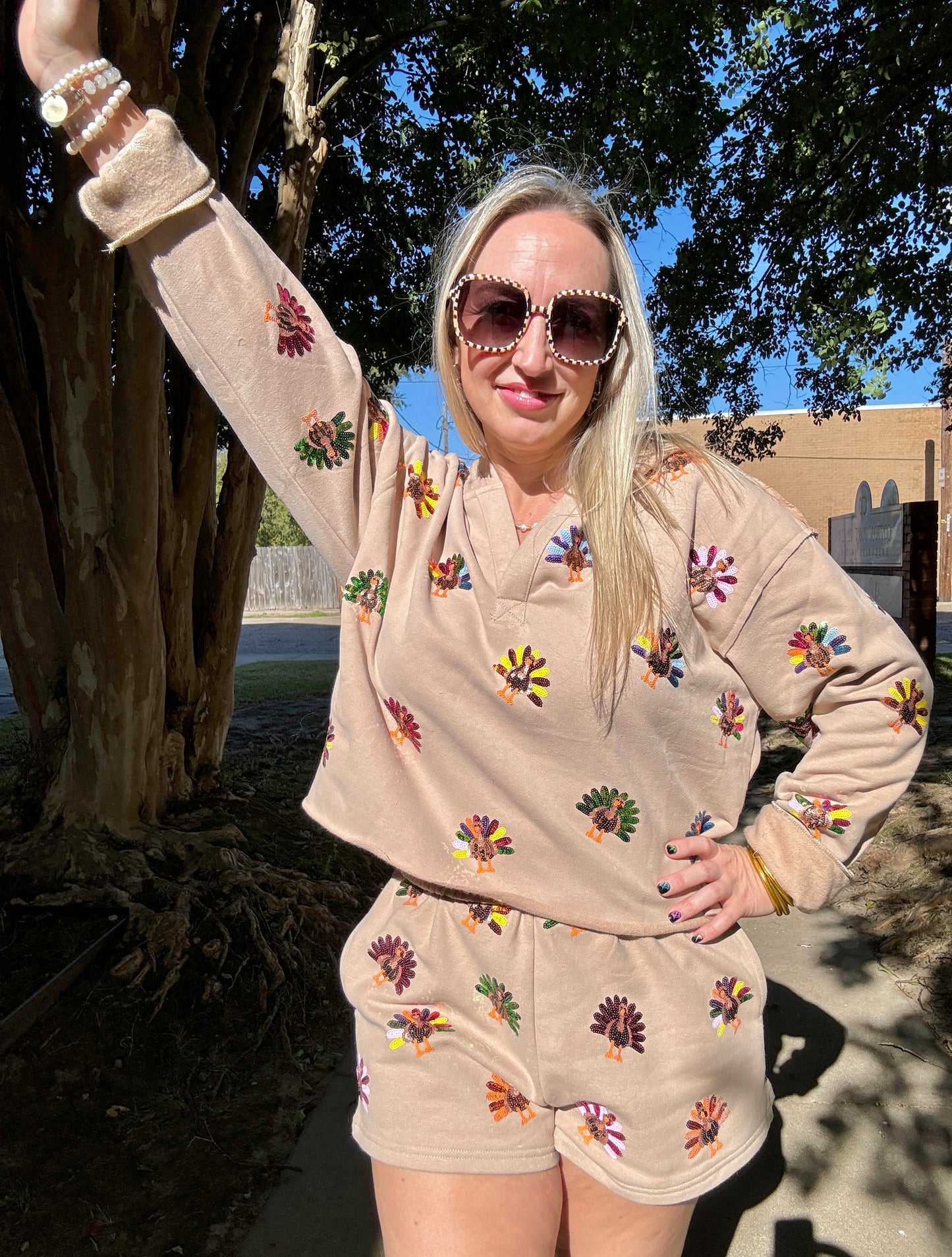 Tan Sequin Turkey Hoodie