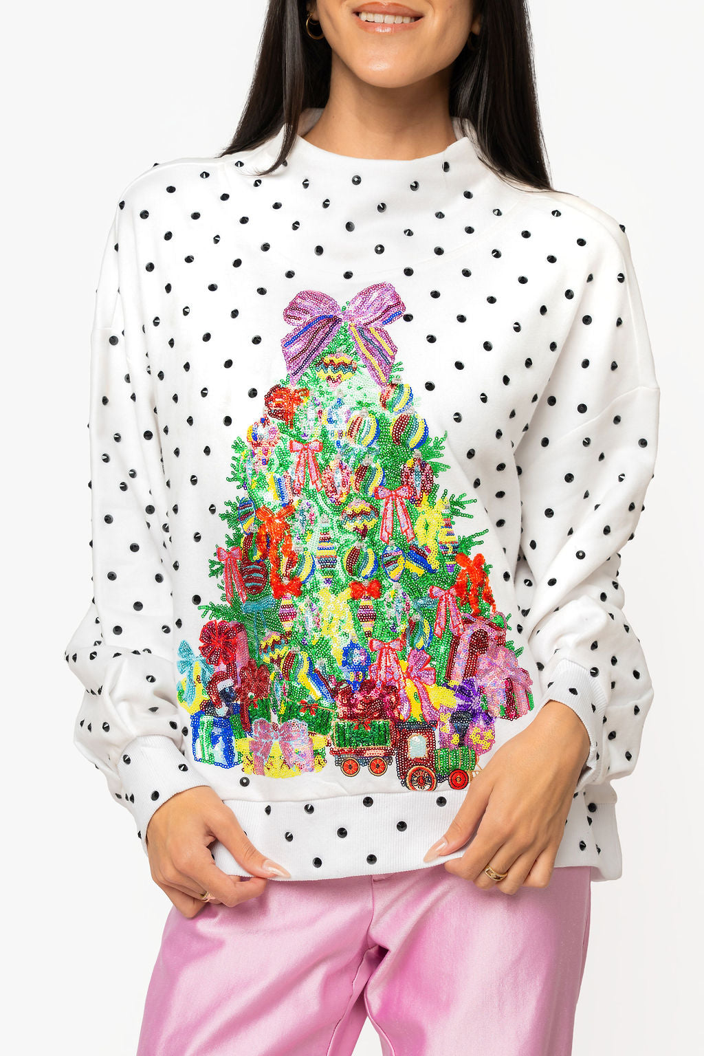 White and Black Polka Dot Christmas Tree Mockneck