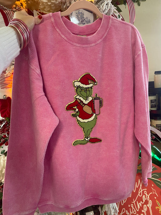 Bougie Grinch Pink Corded Pullover