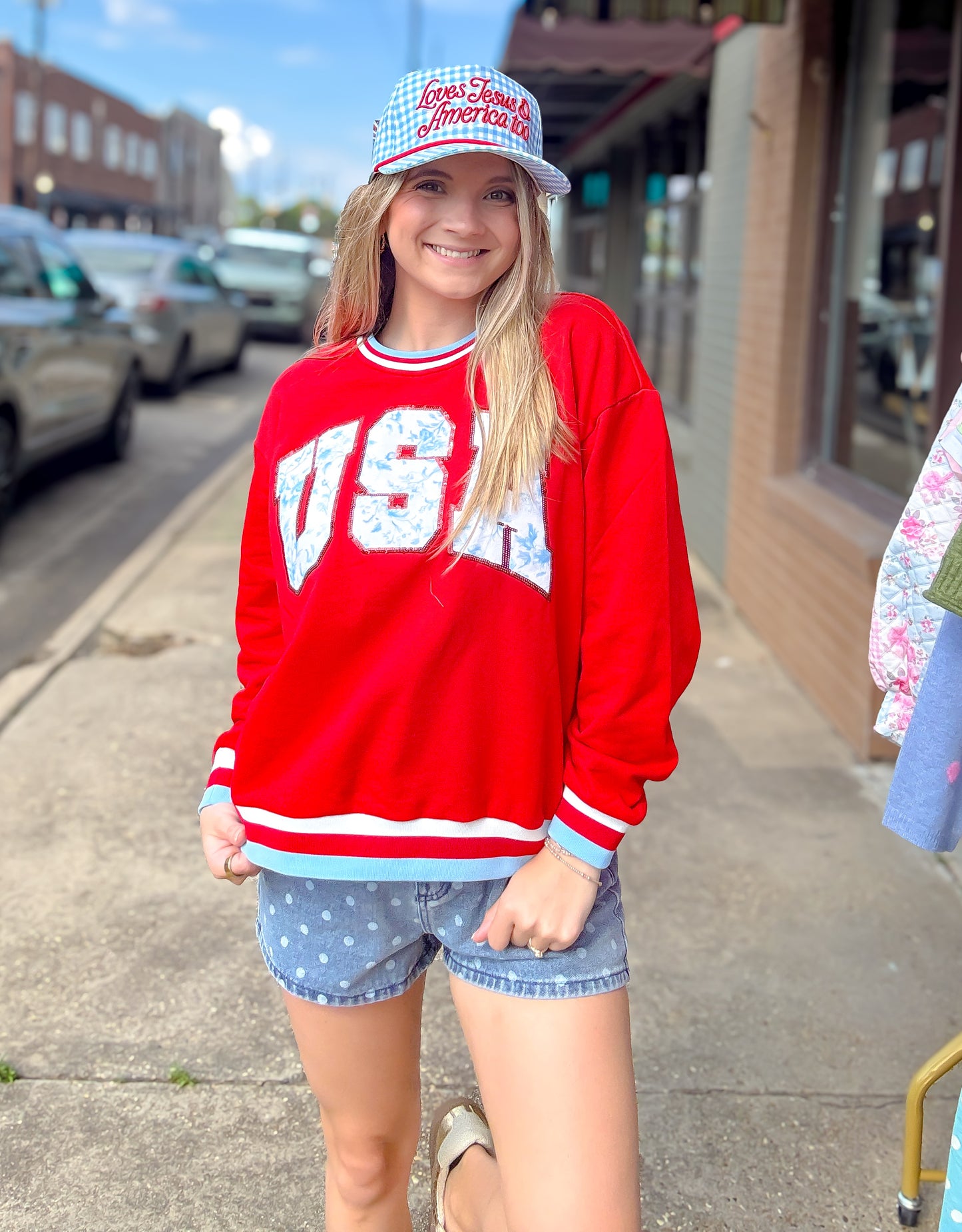 Red USA Toile Sweatshirt