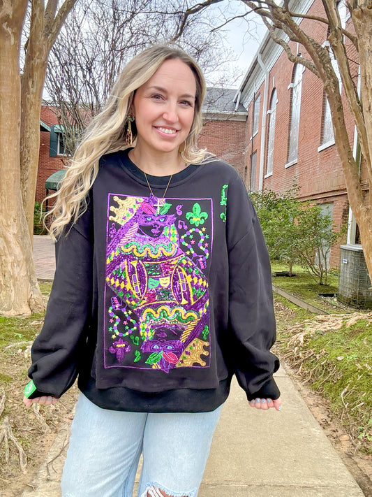 Mardi Gras Queen Card Sweatshirt