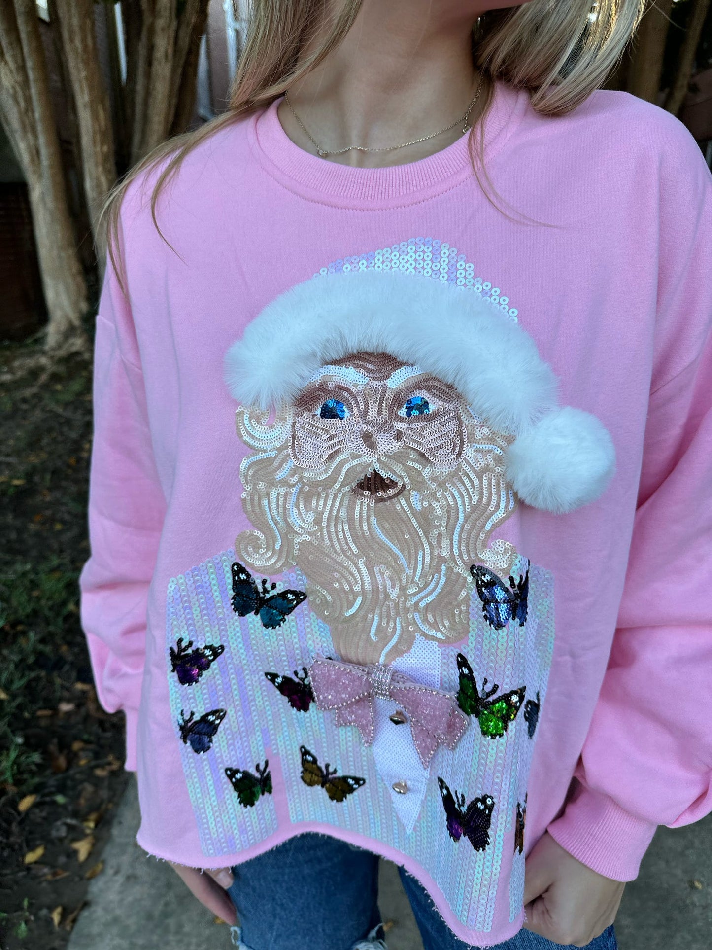 Pink Santa with Butterfly Blazer Sweatshirt