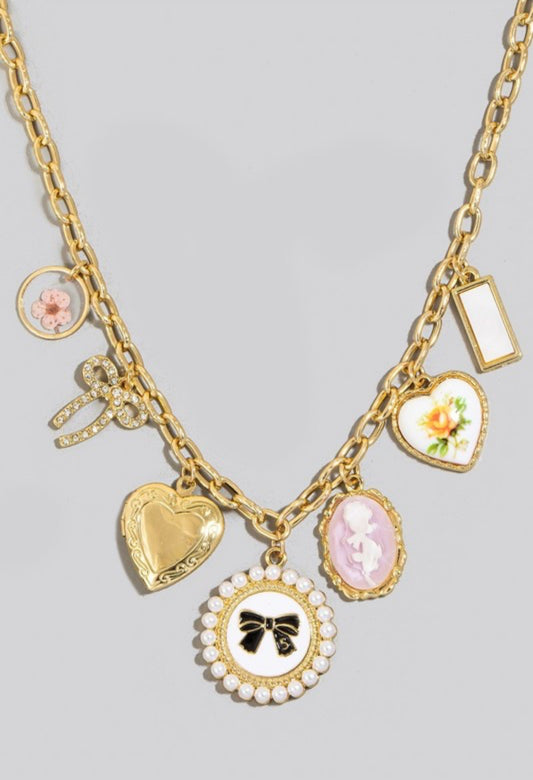 Bows and Roses Charm Neclace