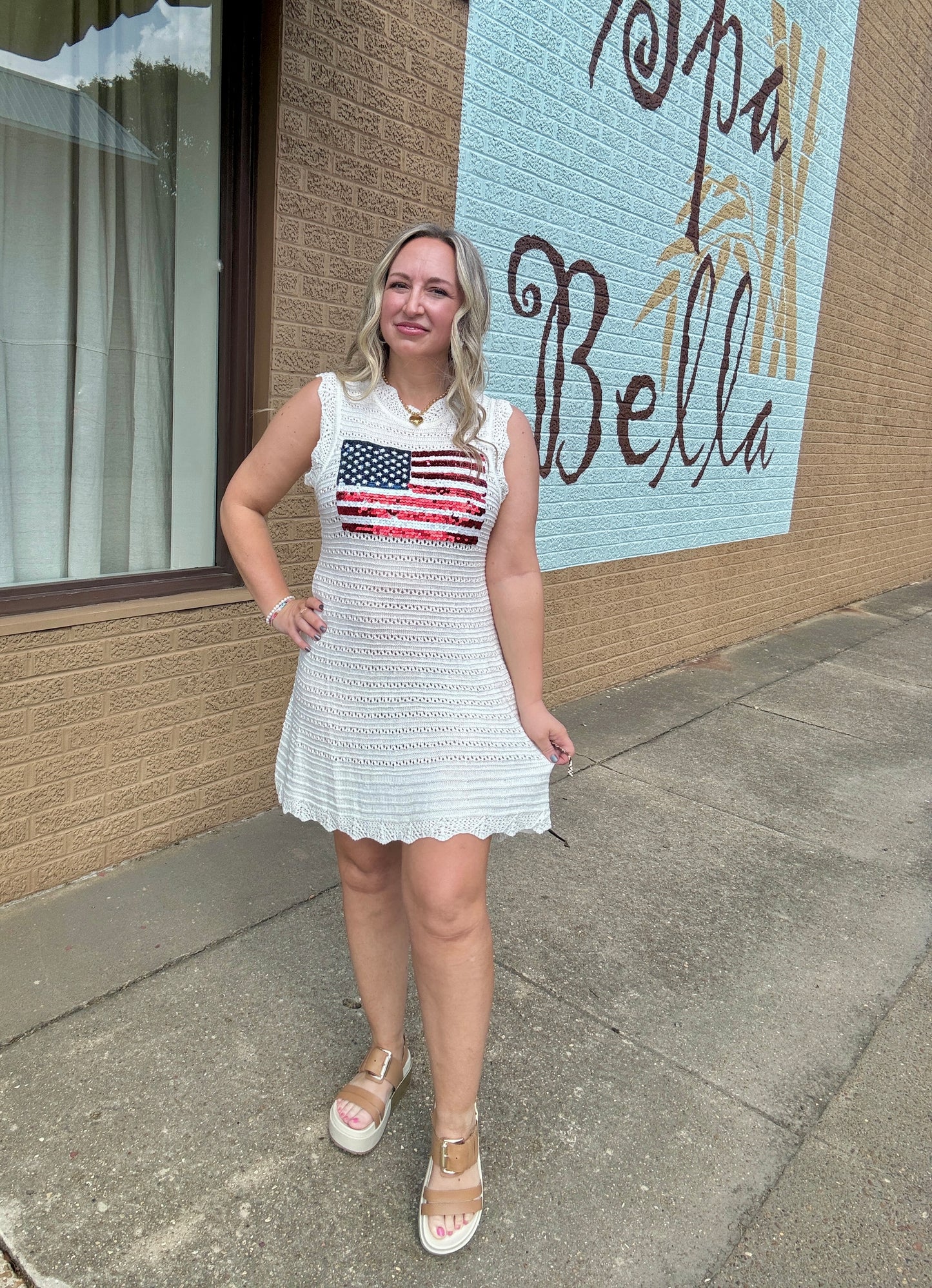 Lace Knit American Flag tank dress/Cover Up