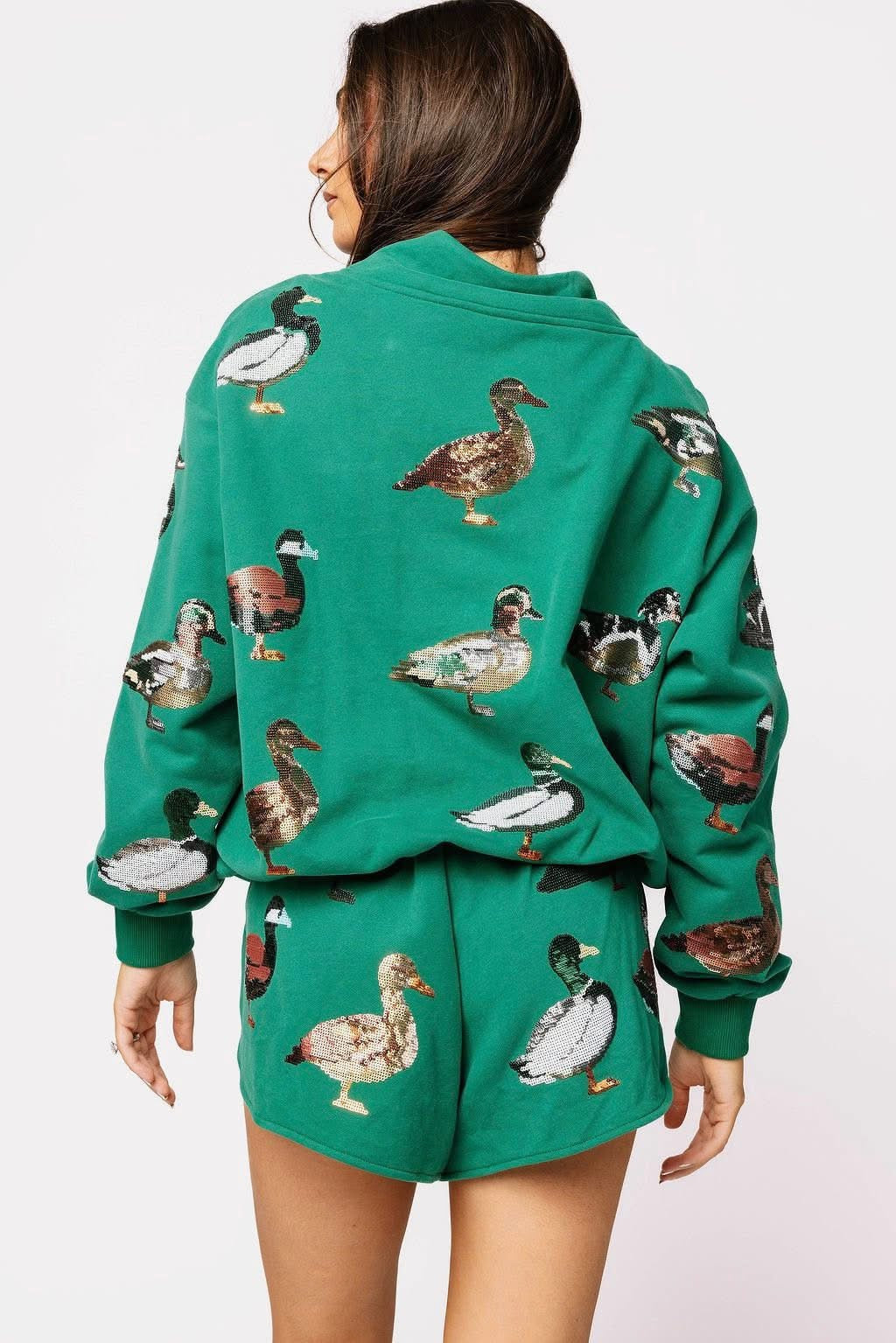Dark Green Duck Mock Neck Sweatshirt Preorder