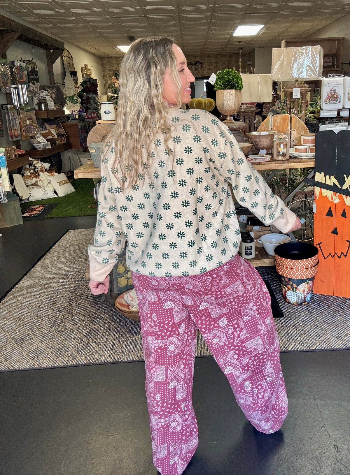 Flower Print Feathered Turkey Sweater