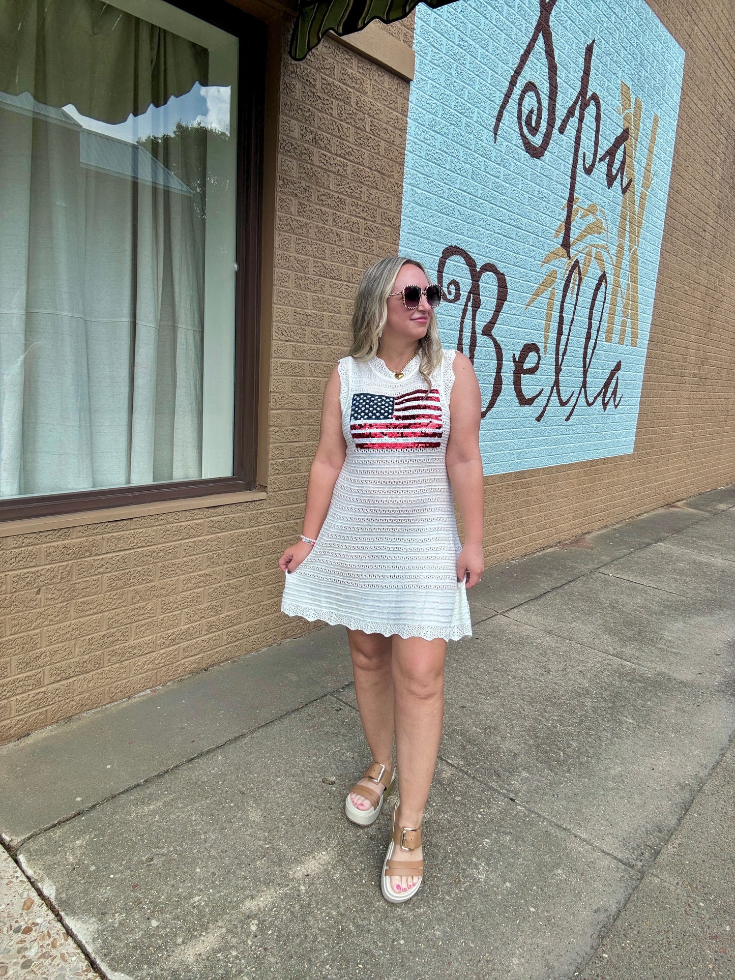 Lace Knit American Flag tank dress/Cover Up