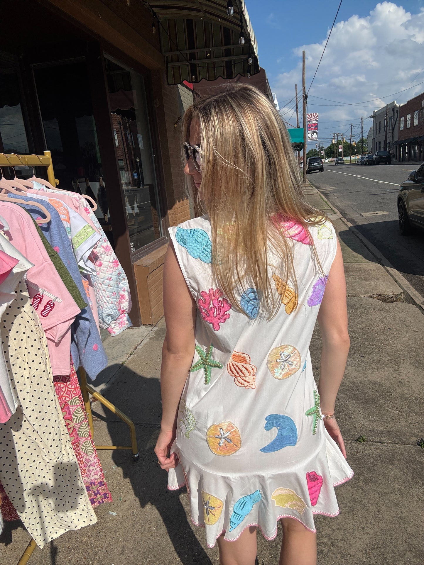 White Shell Cotton Button up Tank Dress
