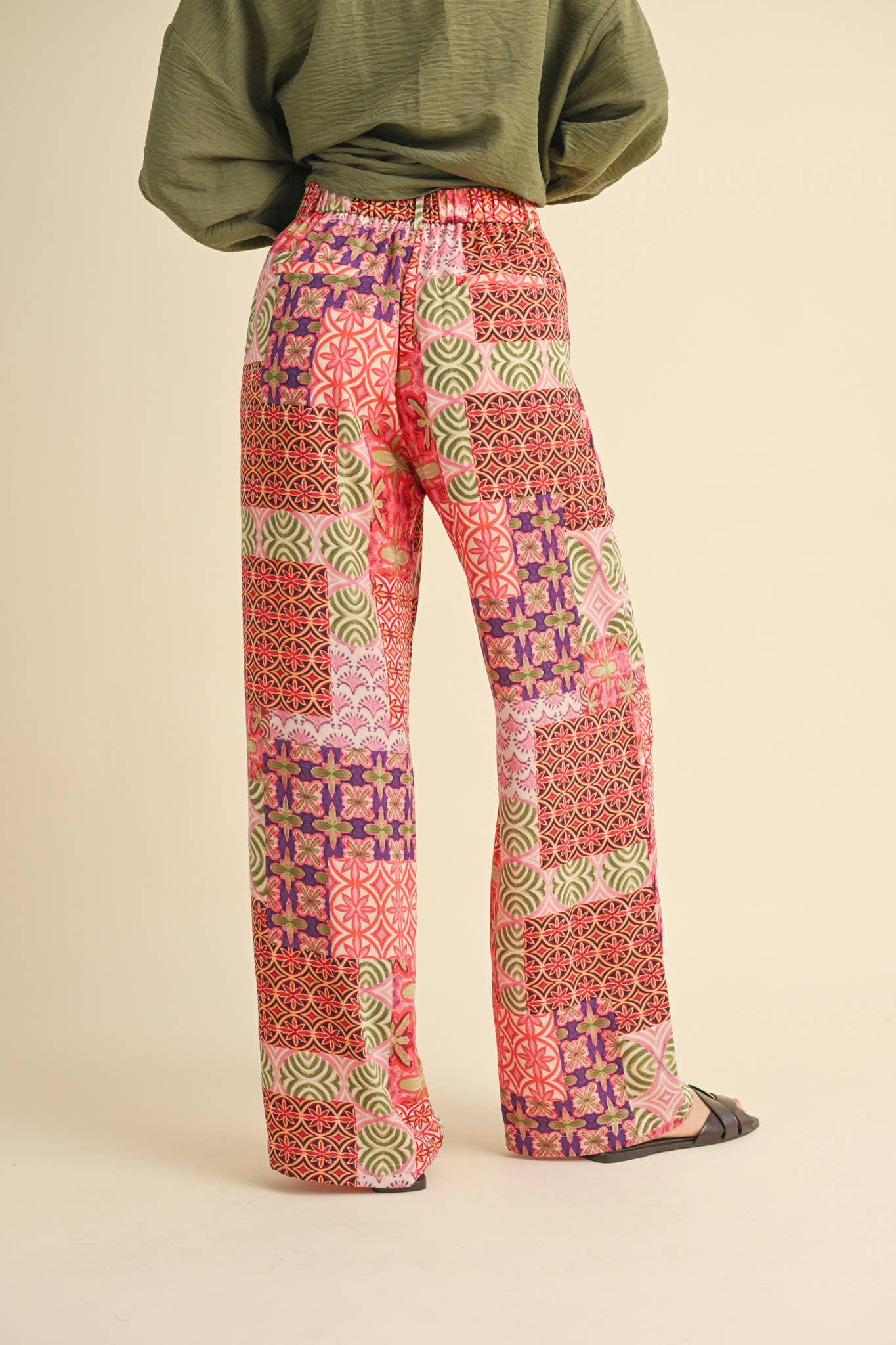 Patchwork Print Wide Leg Trousers