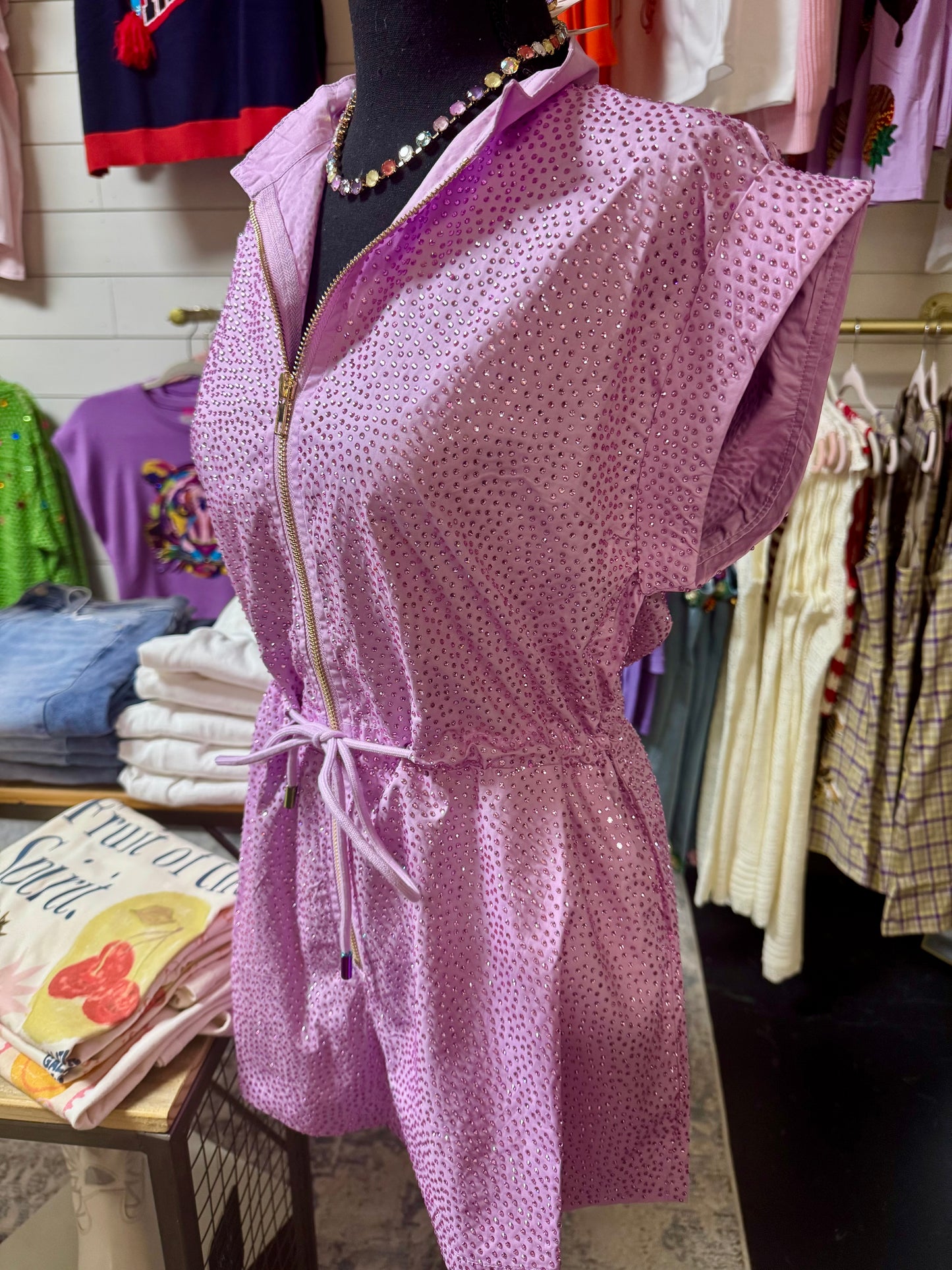 Lavender QOS Rhinestone Romper