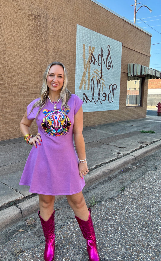 Rainbow Tiger Head Lavender Dress