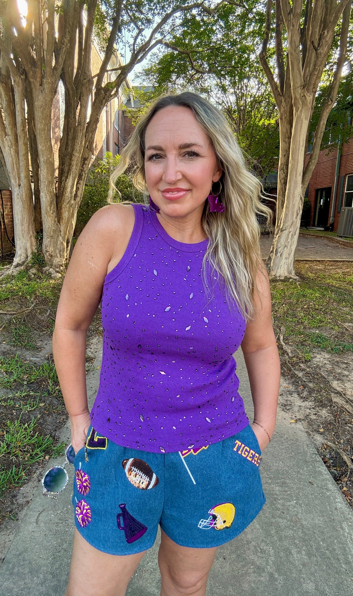Purple Tonal Rhinestone Tank
