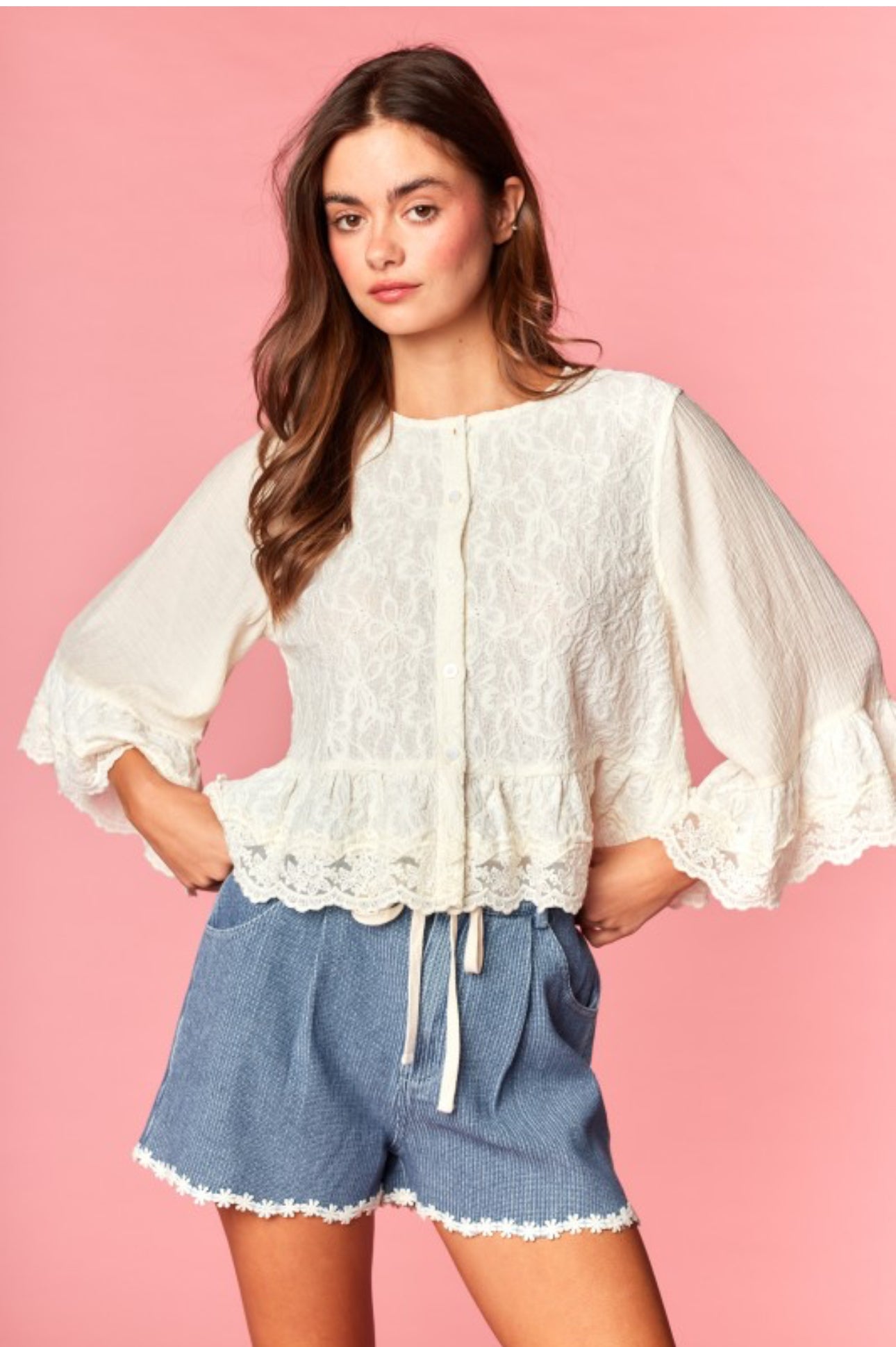 Soft Lace Button Blouse Preorder