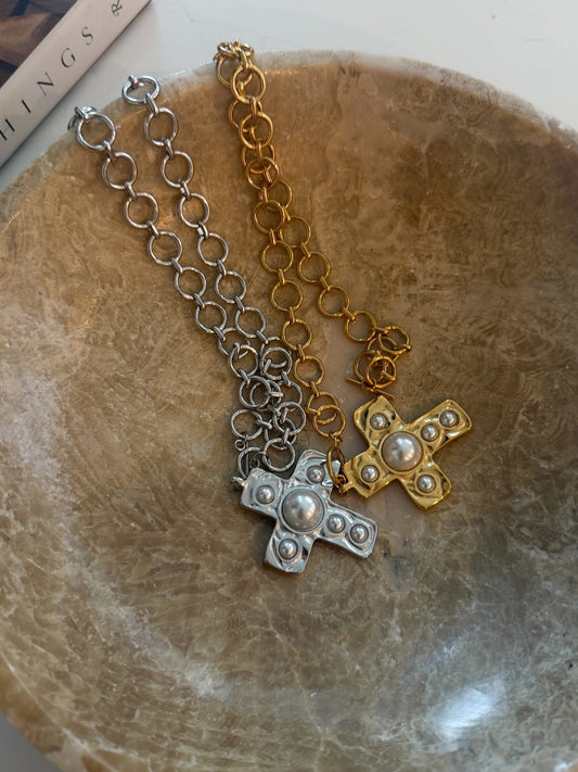 ChanSuttPearls Gold Cross Necklace Preorder