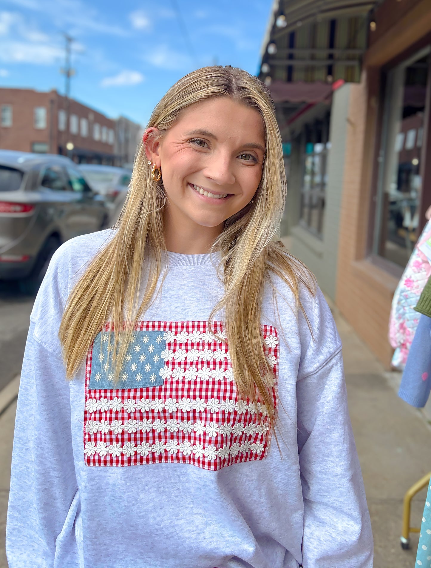 Gingham and Daisies Flag Sweatshirt