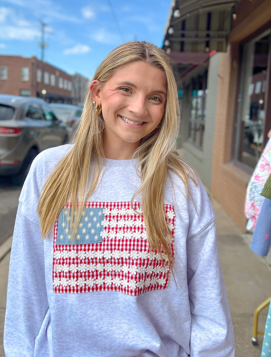 Gingham and Daisies Flag Sweatshirt