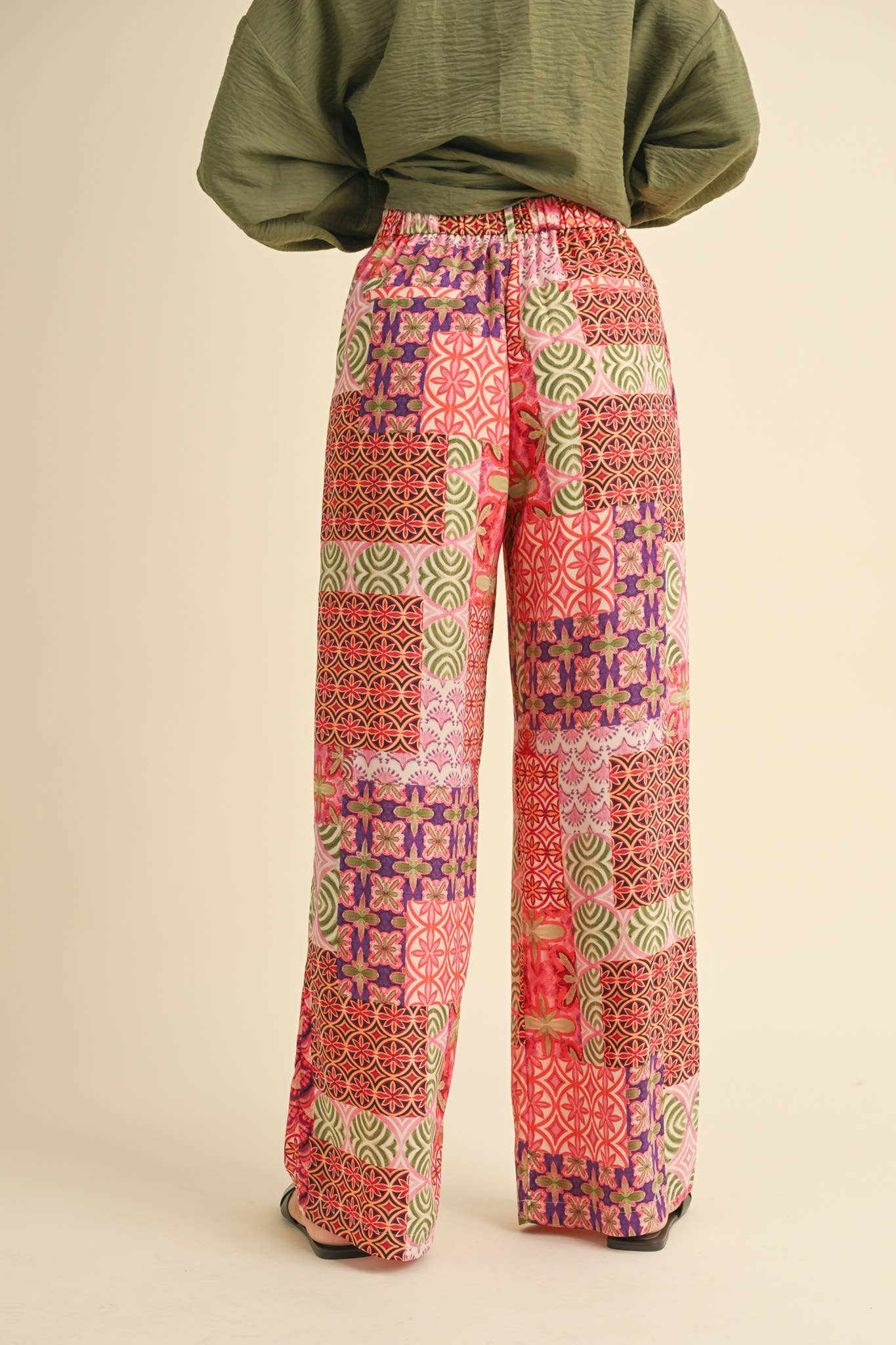 Patchwork Print Wide Leg Trousers