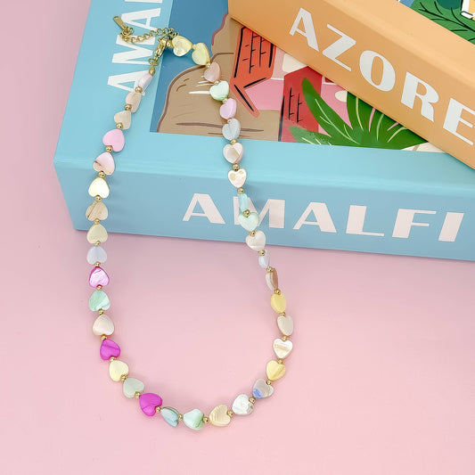Multi Heart Stone Necklaces: Pastel