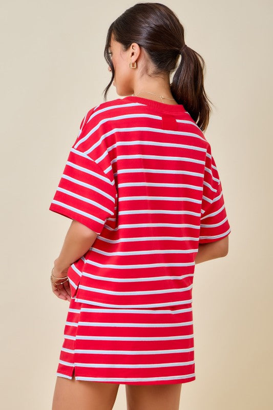Tomato Blue Striped Top