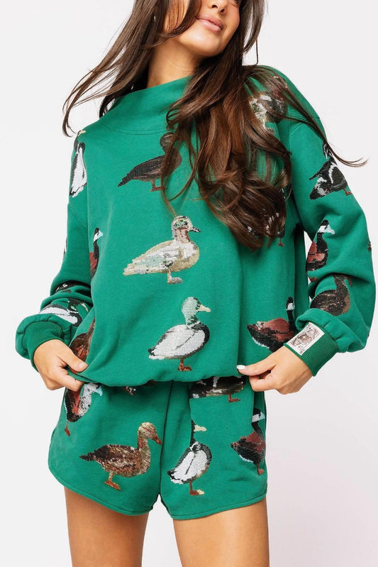 Dark Green Duck Mock Neck Sweatshirt Preorder