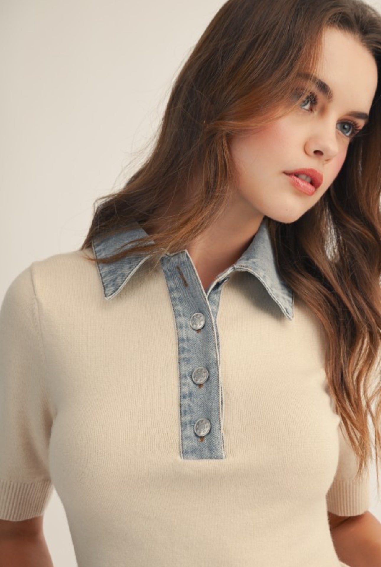 Denim Collar Knit top