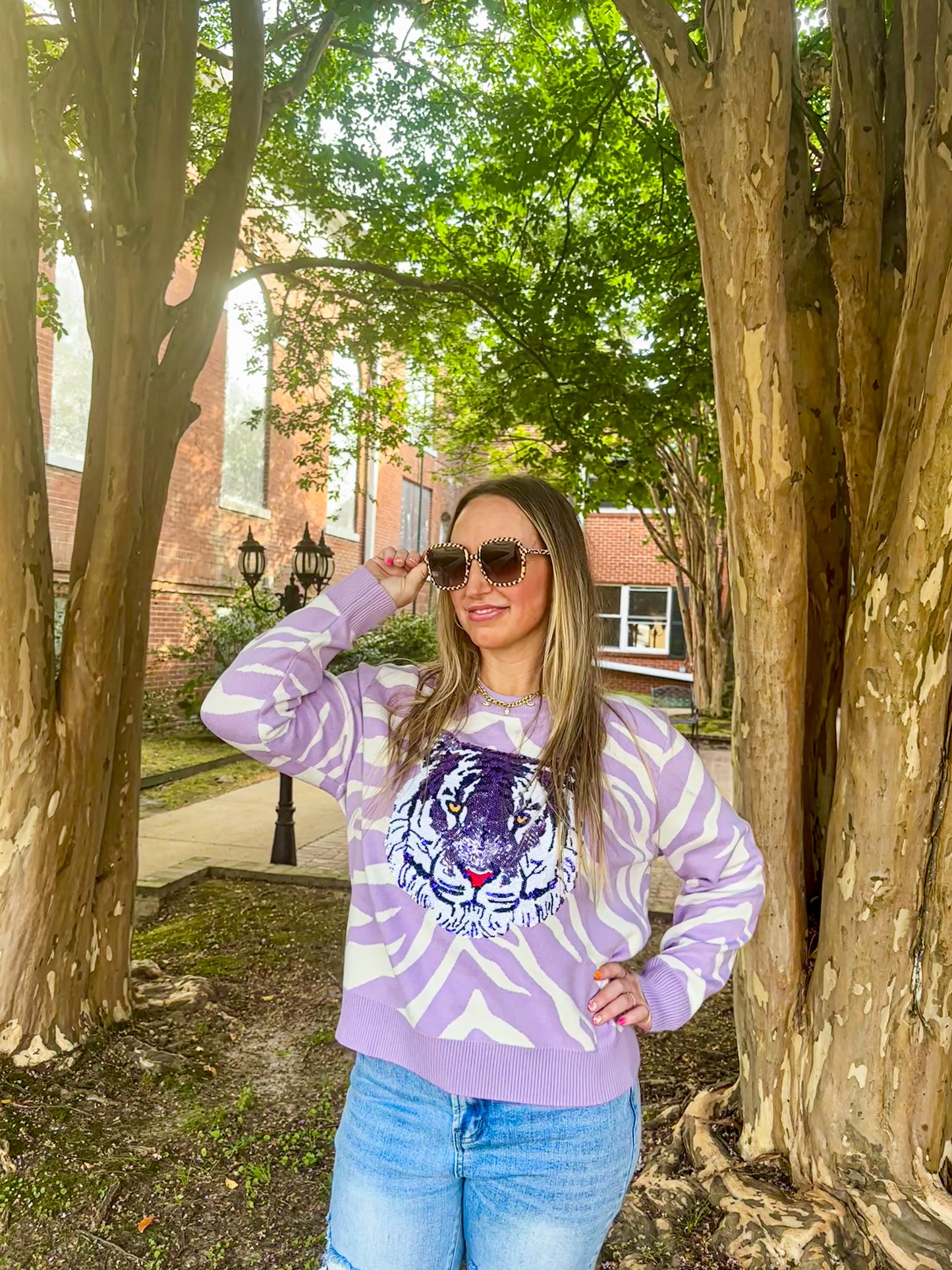 Lavender Tiger Head Sweater