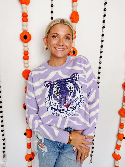 Lavender Tiger Head Sweater