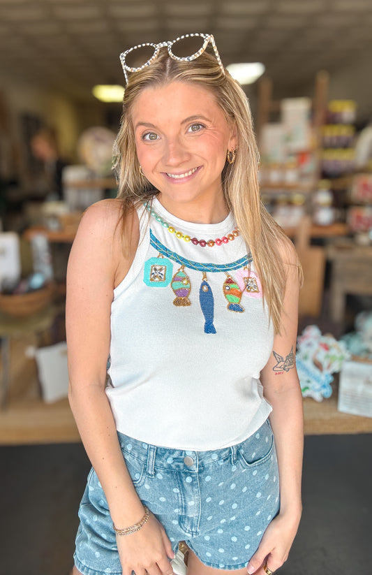 White Rainbow Charm Tank